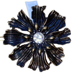 Vintage Bronze Flower Hair Clip With Rhinestone Center